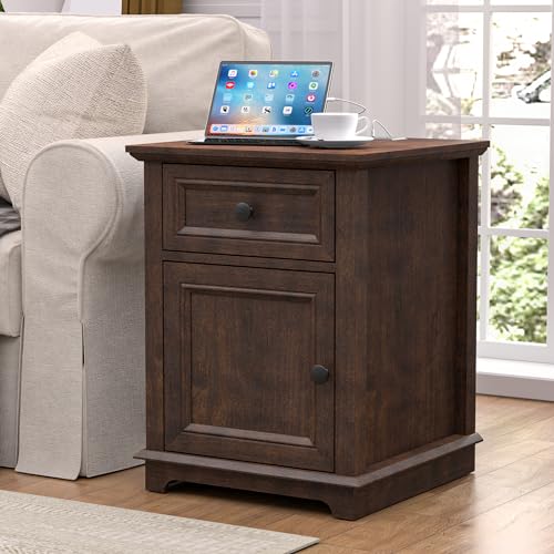 Cherry Adjustable End Tables with Drawers - Set of 2