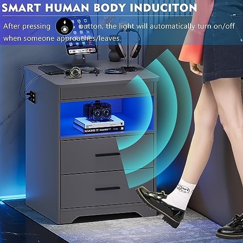 Modern LED Nightstand Set with Charging Station