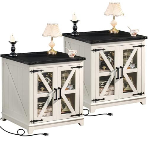 Farmhouse End Table Set with Charging Station, 24