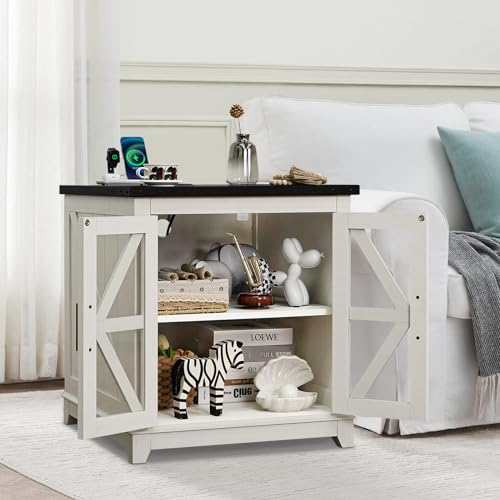 Farmhouse End Table Set with Charging Station, 24