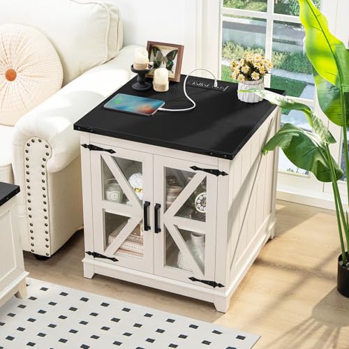 Farmhouse End Table Set with Charging Station, 24