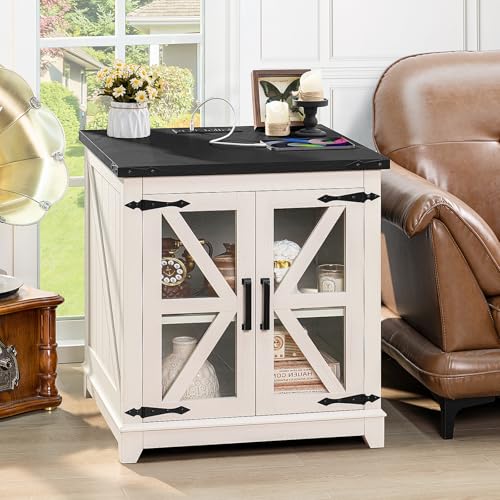 Farmhouse End Table Set with Charging Station, 24