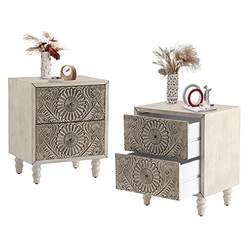 Vintage-Style 2-Piece Nightstand Set in Light Gray