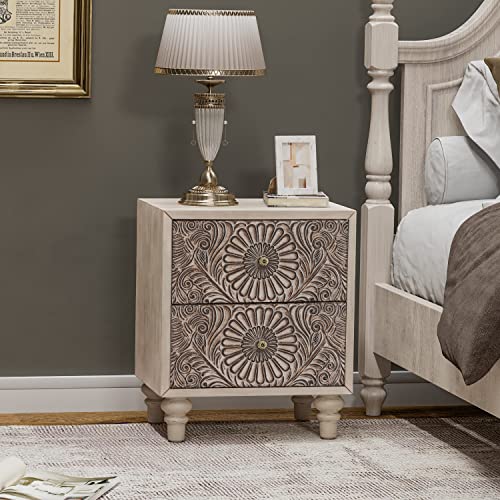 Vintage-Style 2-Piece Nightstand Set in Light Gray