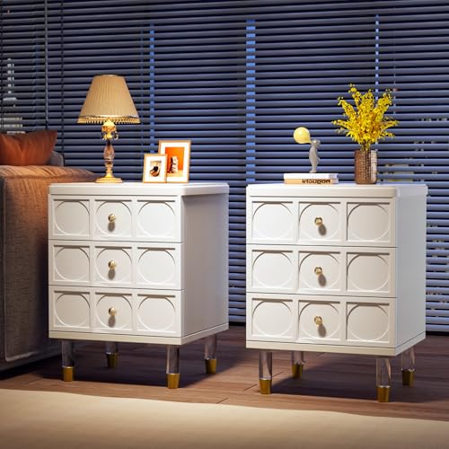 Modern White Nightstands Set of 2 with Drawers