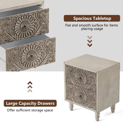 Vintage-Style 2-Piece Nightstand Set in Light Gray