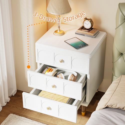 Modern White Nightstands Set of 2 with Drawers