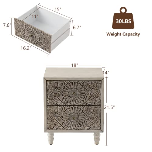 Vintage-Style 2-Piece Nightstand Set in Light Gray