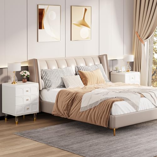 Modern White Nightstands Set of 2 with Drawers