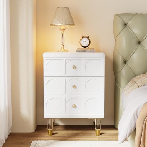 Modern White Nightstands Set of 2 with Drawers