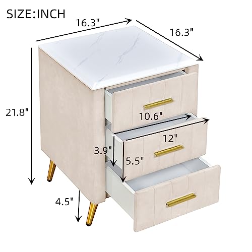 Set of 2 Beige Upholstered Nightstands with Drawers