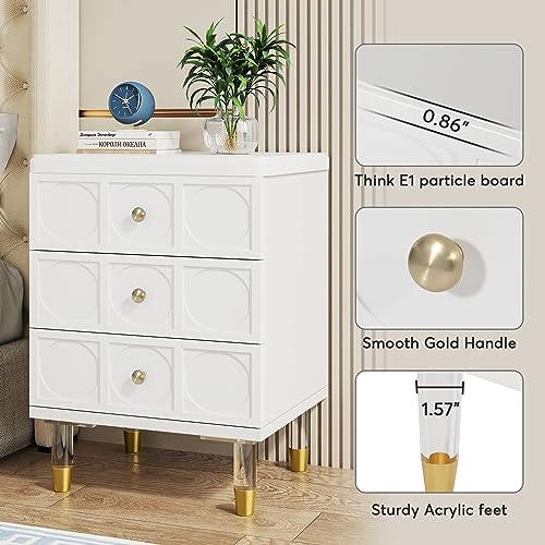 Modern White Nightstands Set of 2 with Drawers