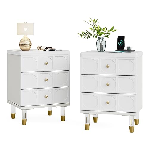 Modern White Nightstands Set of 2 with Drawers