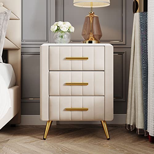 Set of 2 Beige Upholstered Nightstands with Drawers