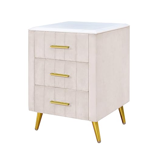 Set of 2 Beige Upholstered Nightstands with Drawers