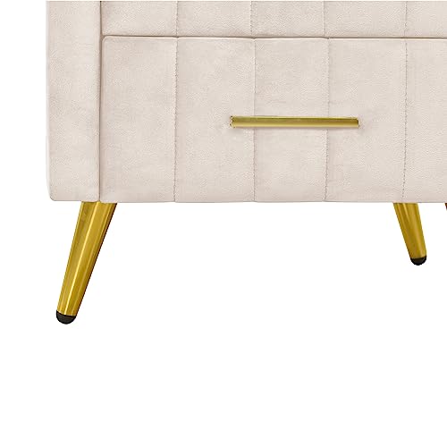 Set of 2 Beige Upholstered Nightstands with Drawers