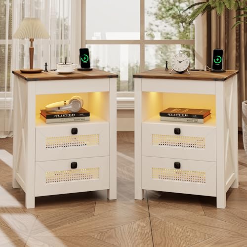 Set of 2 LED Bedside Tables with Charging Station