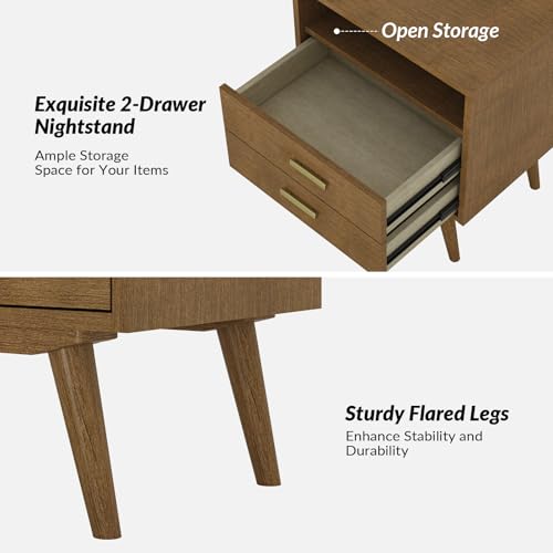 Walnut Nightstand Set with Charging Station & Drawers