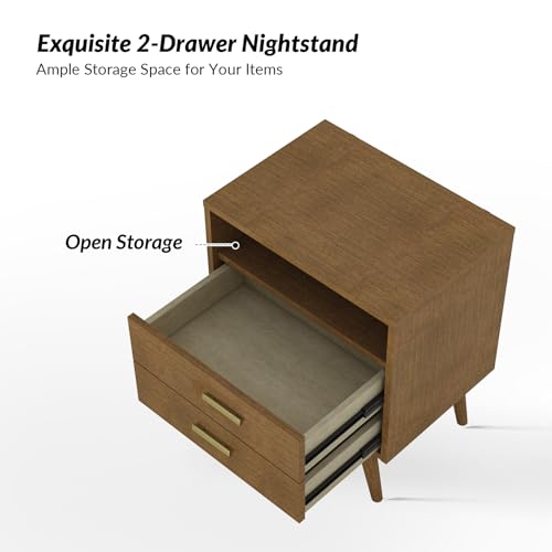 Walnut Nightstand Set with Charging Station & Drawers
