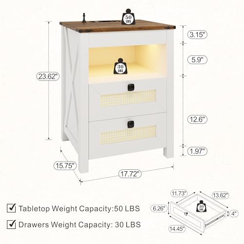 Set of 2 LED Bedside Tables with Charging Station