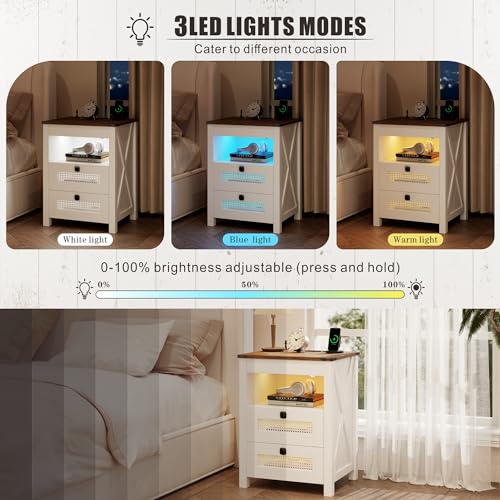 Set of 2 LED Bedside Tables with Charging Station