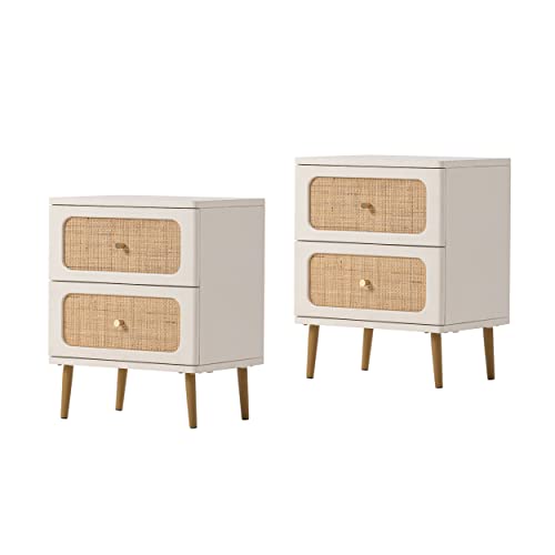 LONYKE Rattan Nightstand Set with Drawers