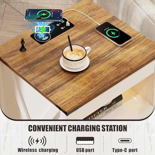 Set of 2 LED Bedside Tables with Charging Station