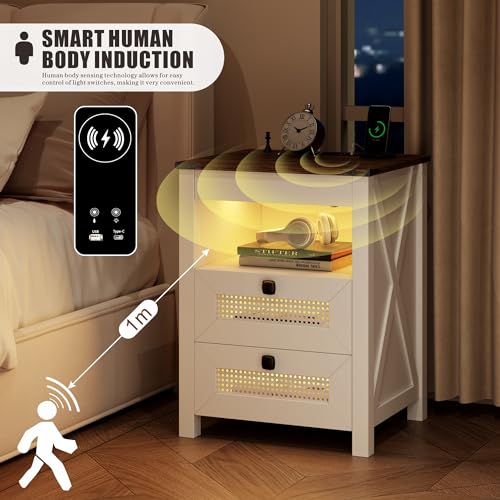 Set of 2 LED Bedside Tables with Charging Station