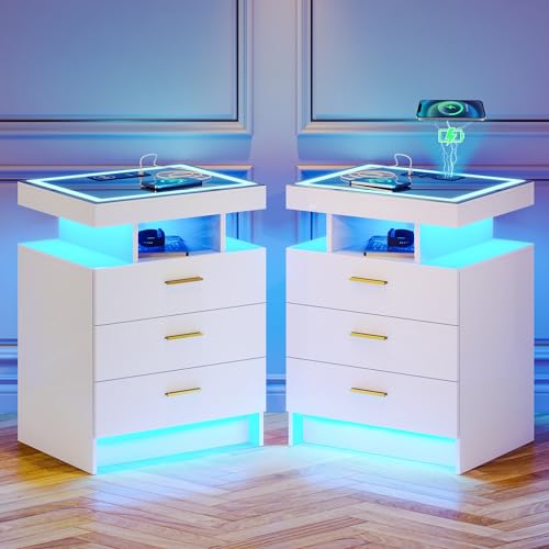 Modern LED Nightstands with Wireless Charging, 2-Pack