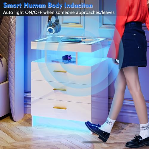 Modern LED Nightstands with Wireless Charging, 2-Pack