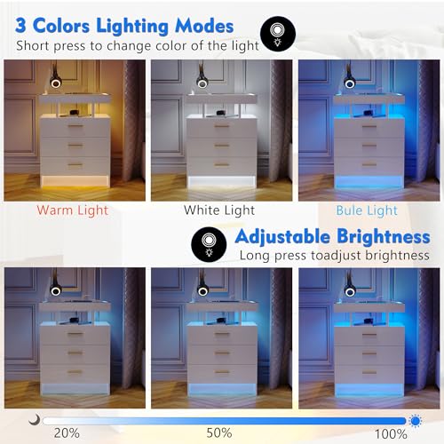 Modern LED Nightstands with Wireless Charging, 2-Pack