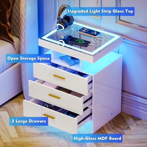 Modern LED Nightstands with Wireless Charging, 2-Pack