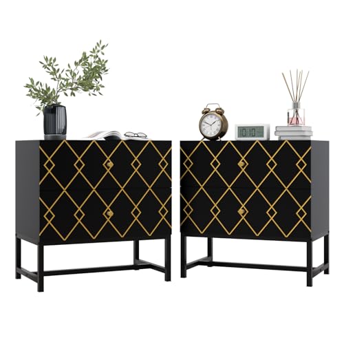Modern Black Nightstand Set with Charging Station