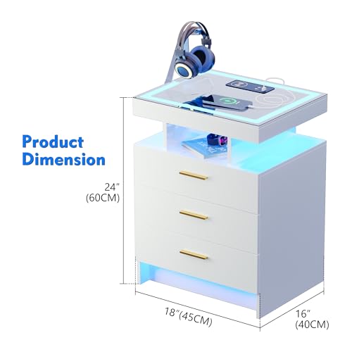 Modern LED Nightstands with Wireless Charging, 2-Pack