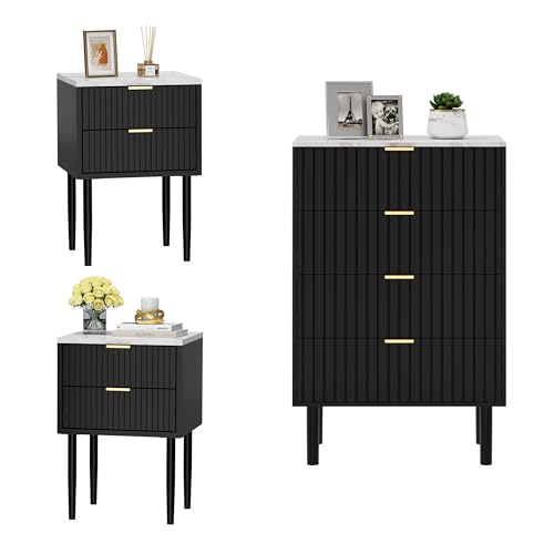 Modern 3-Piece Black Dresser and Nightstand Set