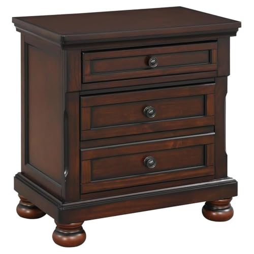 Brown Cherry Traditional 3-Drawer Wood Nightstand
