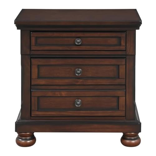 Brown Cherry Traditional 3-Drawer Wood Nightstand