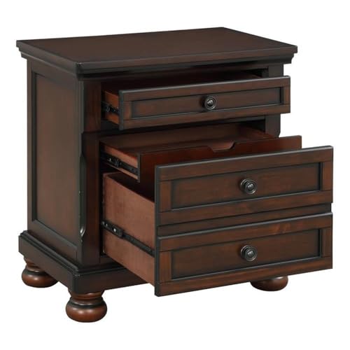 Brown Cherry Traditional 3-Drawer Wood Nightstand