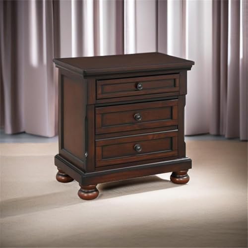Brown Cherry Traditional 3-Drawer Wood Nightstand