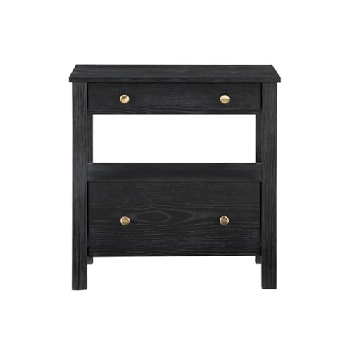 Delano Black Wood 2-Drawer Modern Nightstand