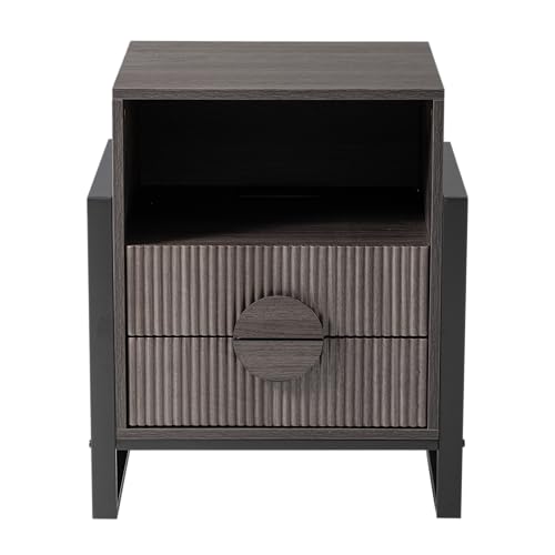 Fluted Nightstand Set with Charging Station, Grey Wash