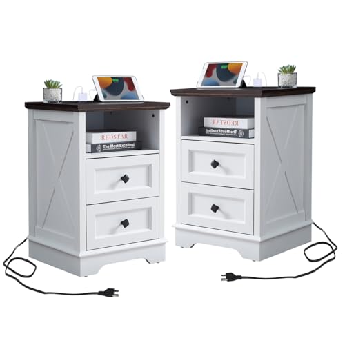 Farmhouse End Table Set with Charging Station