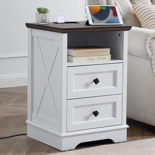 Farmhouse End Table Set with Charging Station