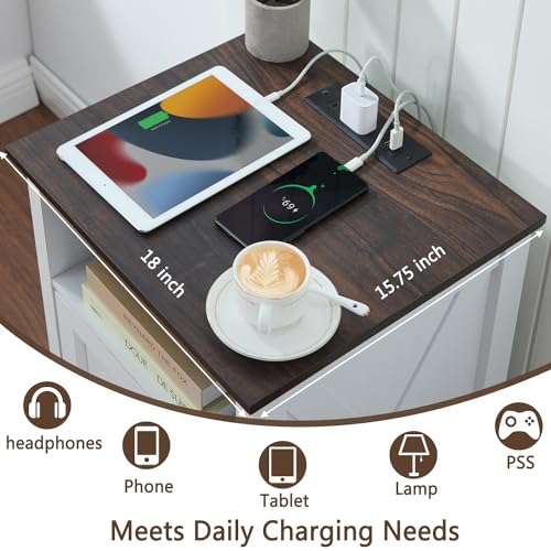 Farmhouse End Table Set with Charging Station