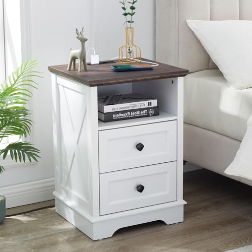 Farmhouse End Table Set with Charging Station