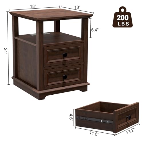 REDAYFUR Set of 2 Cherry Nightstands with Charging Station