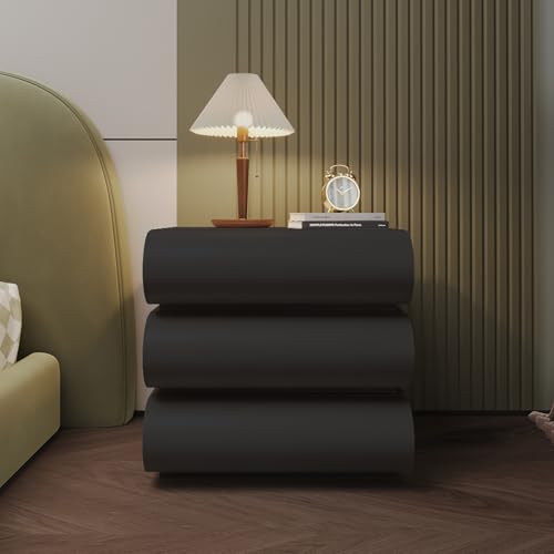 Stylish Black 3-Drawer Nightstand for Bedroom