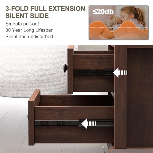 REDAYFUR Set of 2 Cherry Nightstands with Charging Station