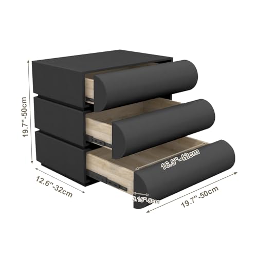 Stylish Black 3-Drawer Nightstand for Bedroom