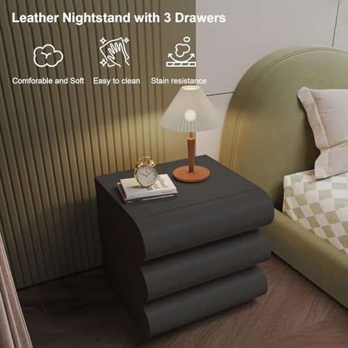 Stylish Black 3-Drawer Nightstand for Bedroom